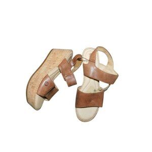 Born Size 8.5M Brown Leather STrappy Cork Covered Platform Heels NEW